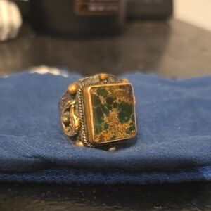 Vintage Square TURQUOISE Stone Ring Steerling SILVER 925